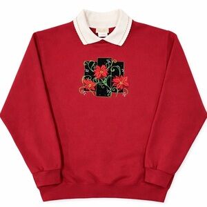 Vintage Top Stitch 90s collared crewneck stitched Floral Women's Sweater